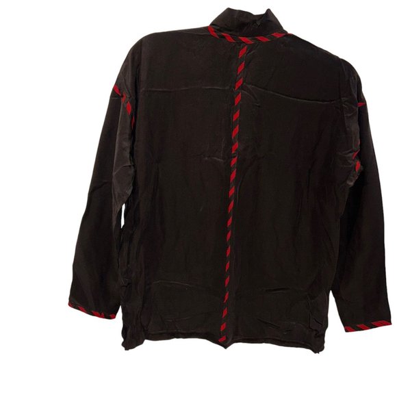 Vintage SILK black red detail Lace sequins front STUNNING Tunic top M - Picture 3 of 4